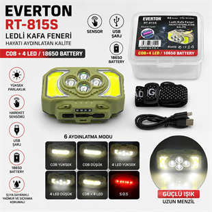 Everton RT-815S Şarjlı LED Kafa Feneri Sensörlü COB + 4 LED