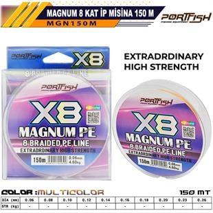 Portfish Magnum 8 Kat İp Misina 150 mt Multi Color