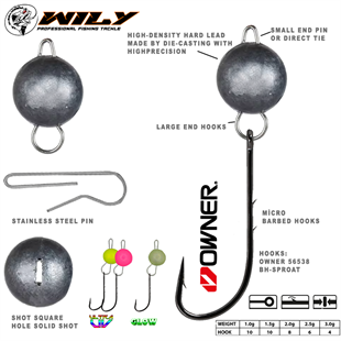 Wily Jig Head Mafsallı Owner İğneli - Glow 2.5 Gr