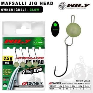 Wily Jig Head Mafsallı Owner İğneli - Glow 2.5 Gr