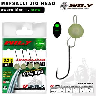 Wily Jig Head Mafsallı Owner İğneli - Glow 1,5 Gr