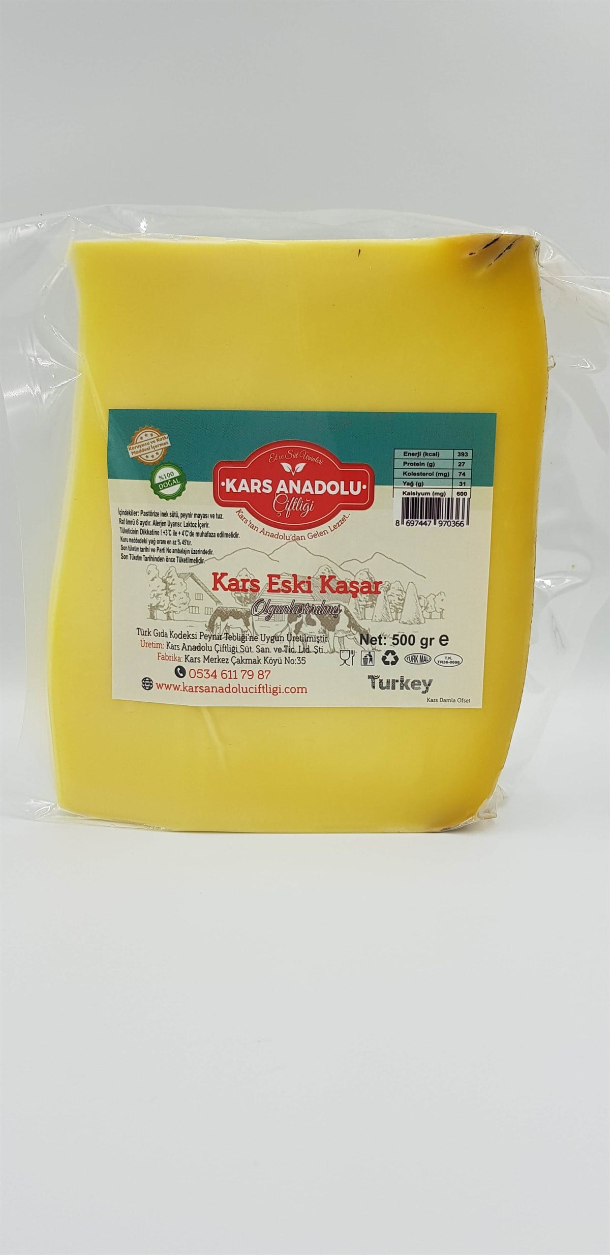1.5 Yıllık Tam Yağlı Eski Kaşar 500 GR