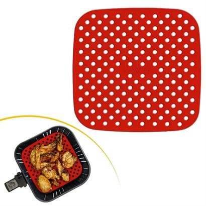  BUFFER® Renkli Isıya Dayanıklı Yıkanılabilir Silikon Fırın Ve Airfryer Kare Pişirme Matı 21,5 Cm - Kırmızı