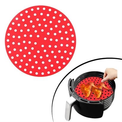  BUFFER® Renkli Isıya Dayanıklı Yıkanılabilir Silikon Fırın Ve Airfryer Yuvarlak Pişirme Matı 20 Cm - Kırmızı