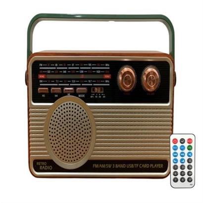 BUFFER® 506B Dekoratif Eskitme Nostalji Uzaktan Kumandalı Radyo Usb/Aux/Hafıza Kartı/Bluetooth/Şarjl - Açık Renk