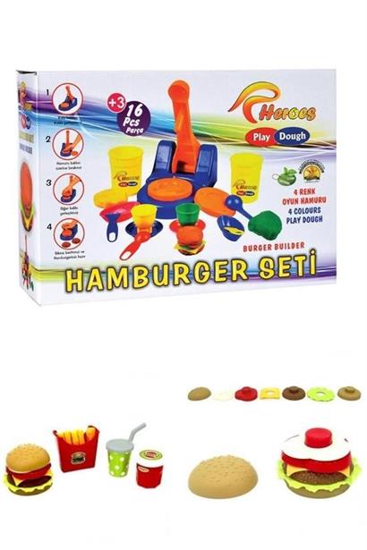 BUFFER® Eğitici Eğlenceli Hamburger Ustası 16 Parça Oyun Hamuru Seti