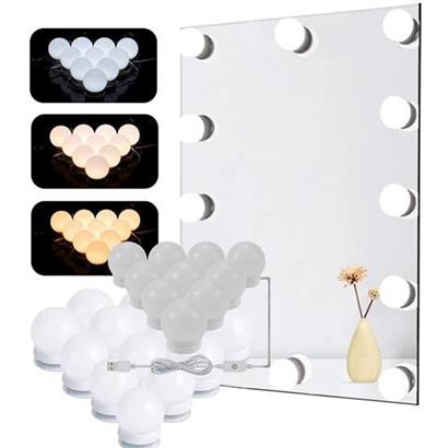 BUFFER® Nostalji Hollywood Tarzı 10lu Makyaj Masası Aynası Beyaz Led Işıklı Lamba USB