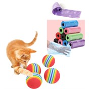BUFFER® 4 -Pıp Patı Pattern Cat Dog Poop Bag And 3L Rainbow Sponge Chewing Game Ball 4.2 Cm