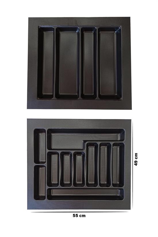 2'Li Set Çekmece İçi Düzenleyici Kaşıklık Ve Kepçelik 55X49 Cm Kesilebilir  Sert Plastik Siyah