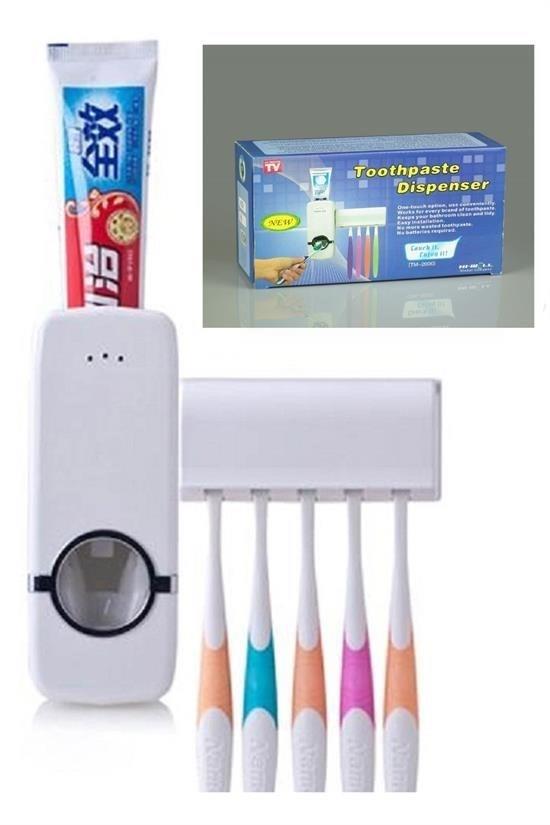 BUFFER® Otomatik Diş Macunu Sıkacağı ve 5 Adet Diş Fırası Tutacağı Diş  Fırçalığı