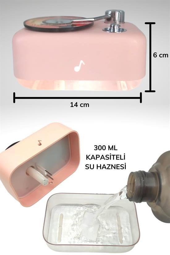 BUFFER® Renkli Işıklı Bebek Hafif USB Kablolu Gramofon Oda Ev Ortam Hava  Nemlendirici Buhar Makinesi