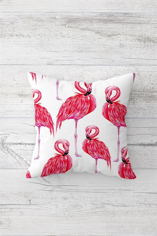 Flamingo Detaylı Çift Tarafı Baskılı Gizli Fermuarlı Dekoratif Yastık  Kılıfı Kırlent Kılıfı