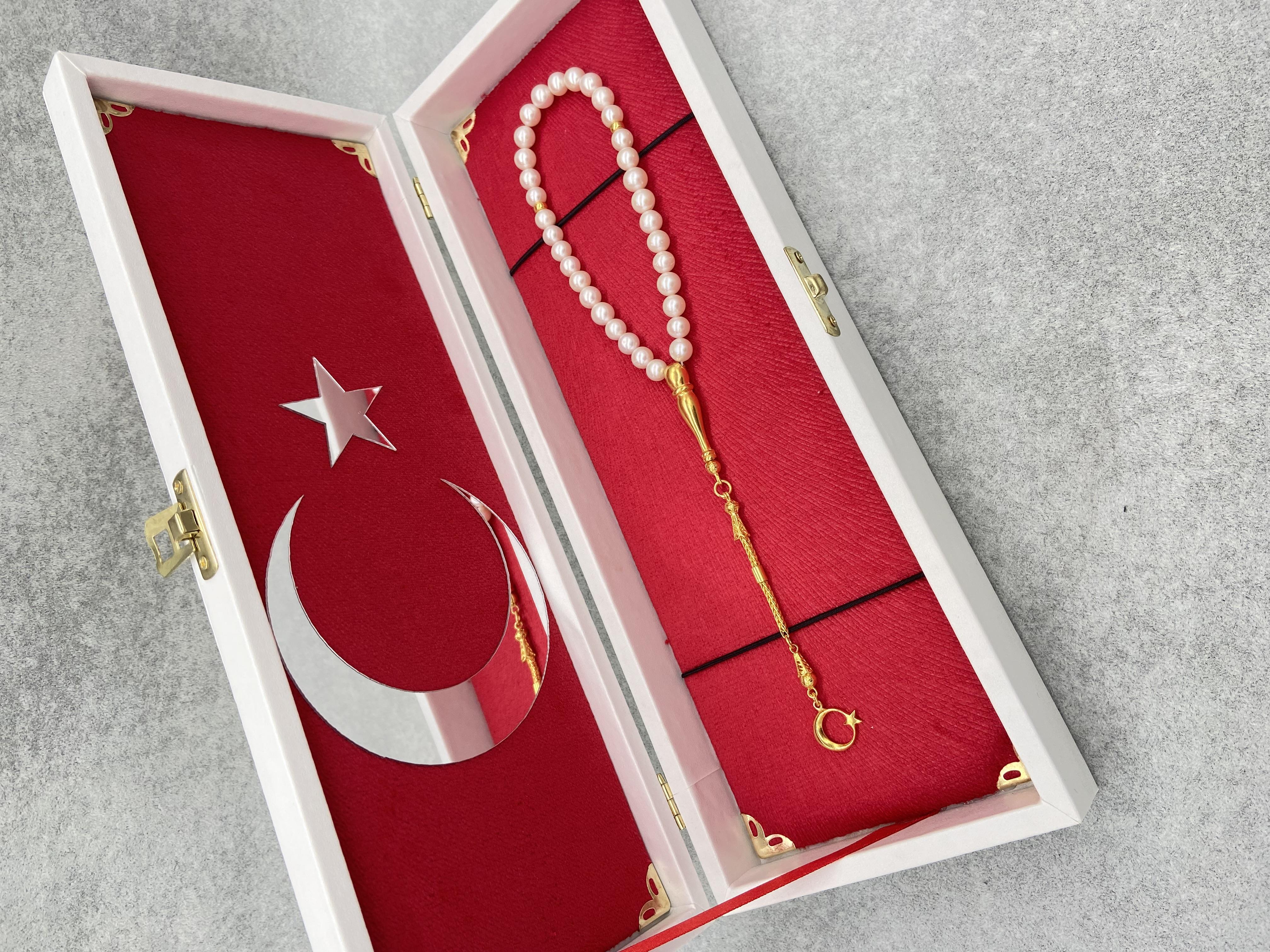 Gümüş Üzeri Altın Yaldız Kaplamalı İnci Tespih
