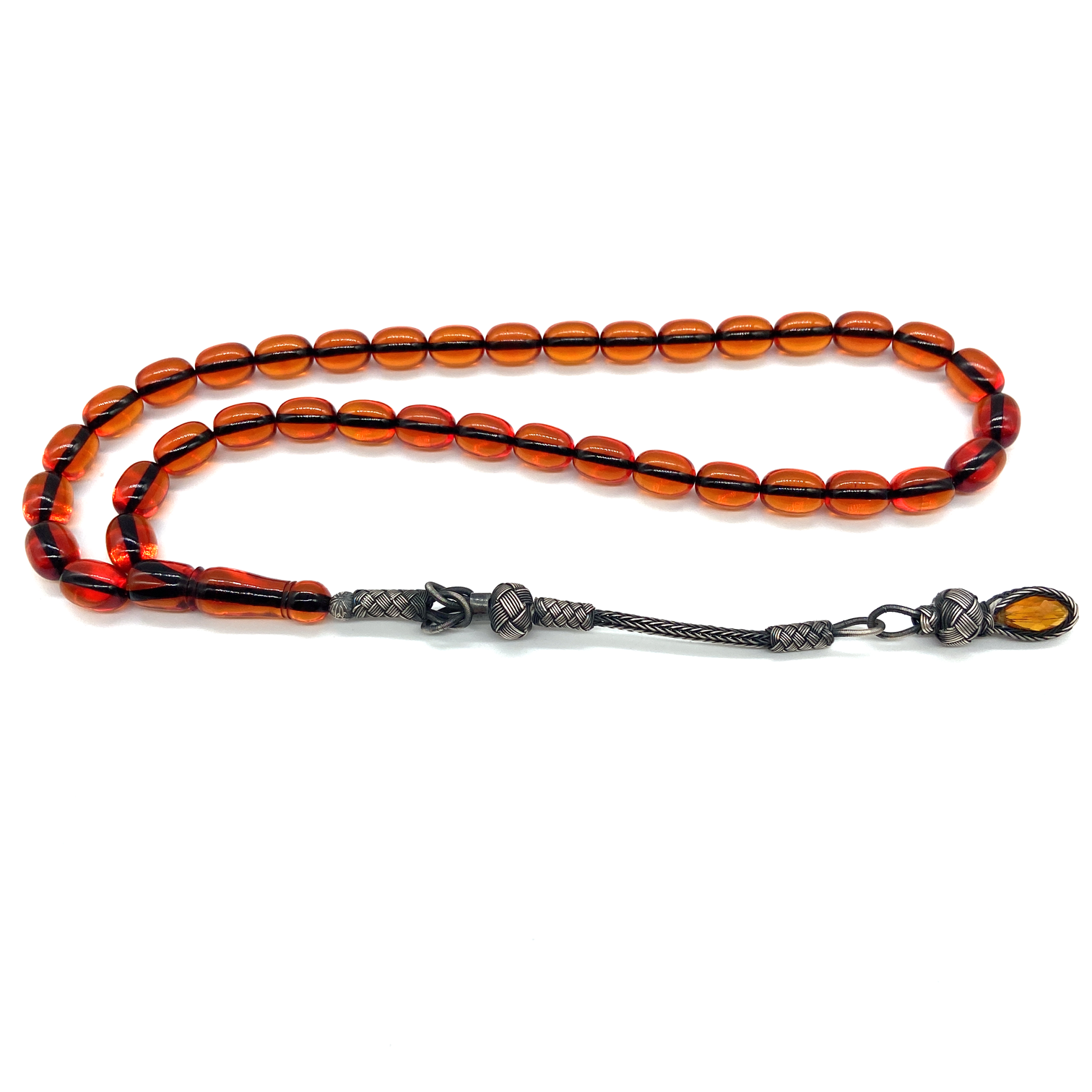 Trabzon El Örmesi Gümüş Kazaz Püsküllü Sıkma Kehribar