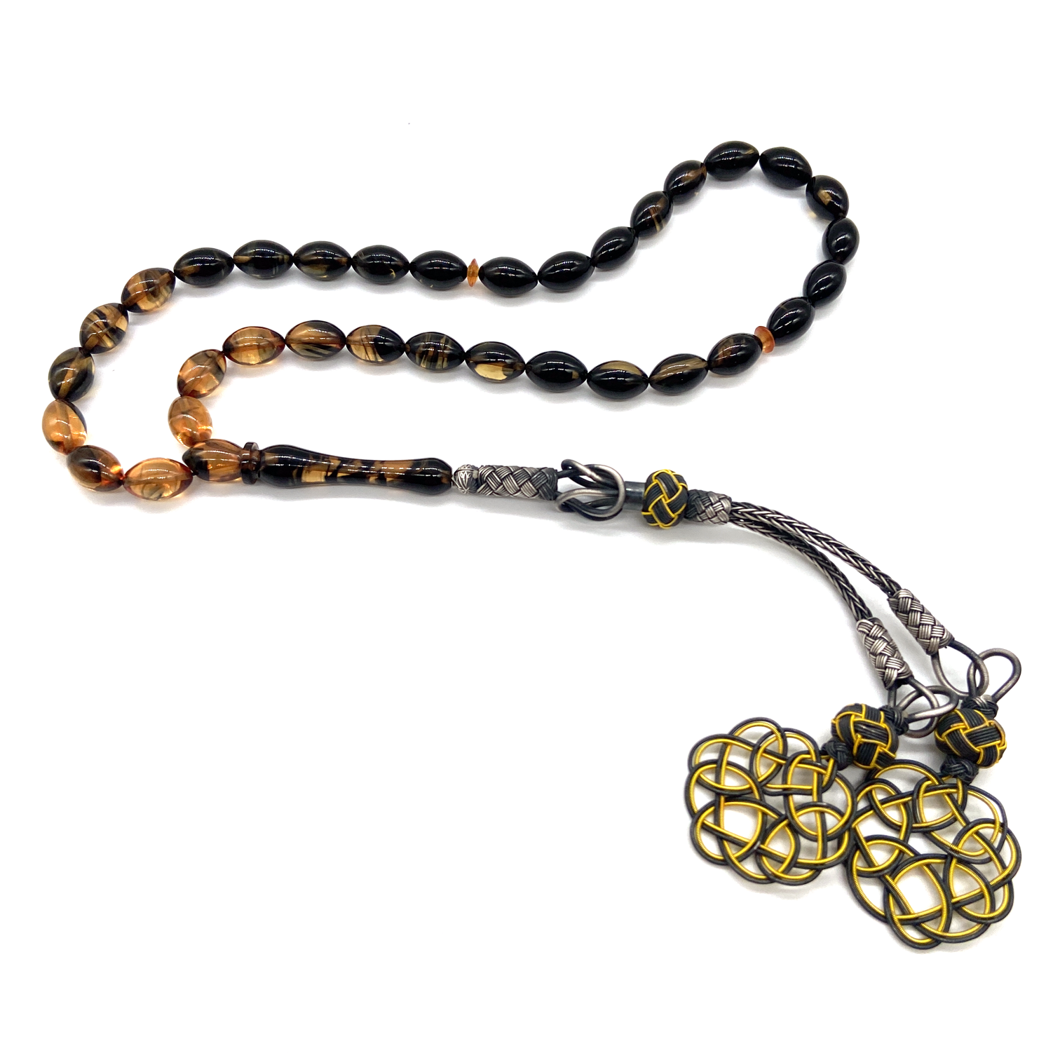 Trabzon El Örmesi Gümüş Kazaz Püsküllü Sıkma Kehribar