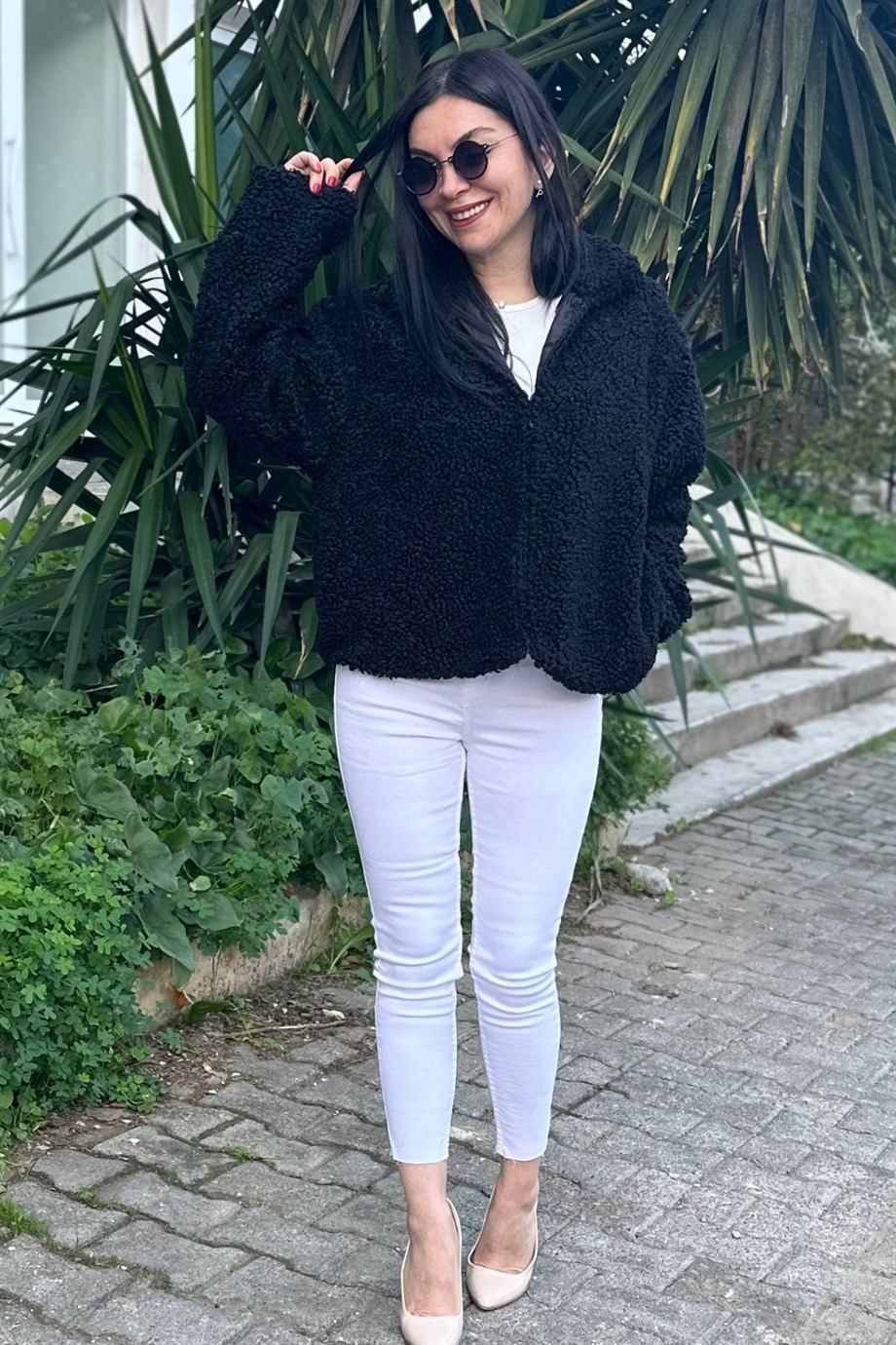 Bürümcük İçi Astarlı Balon Kol Kança Kapamalı Crop Ceket