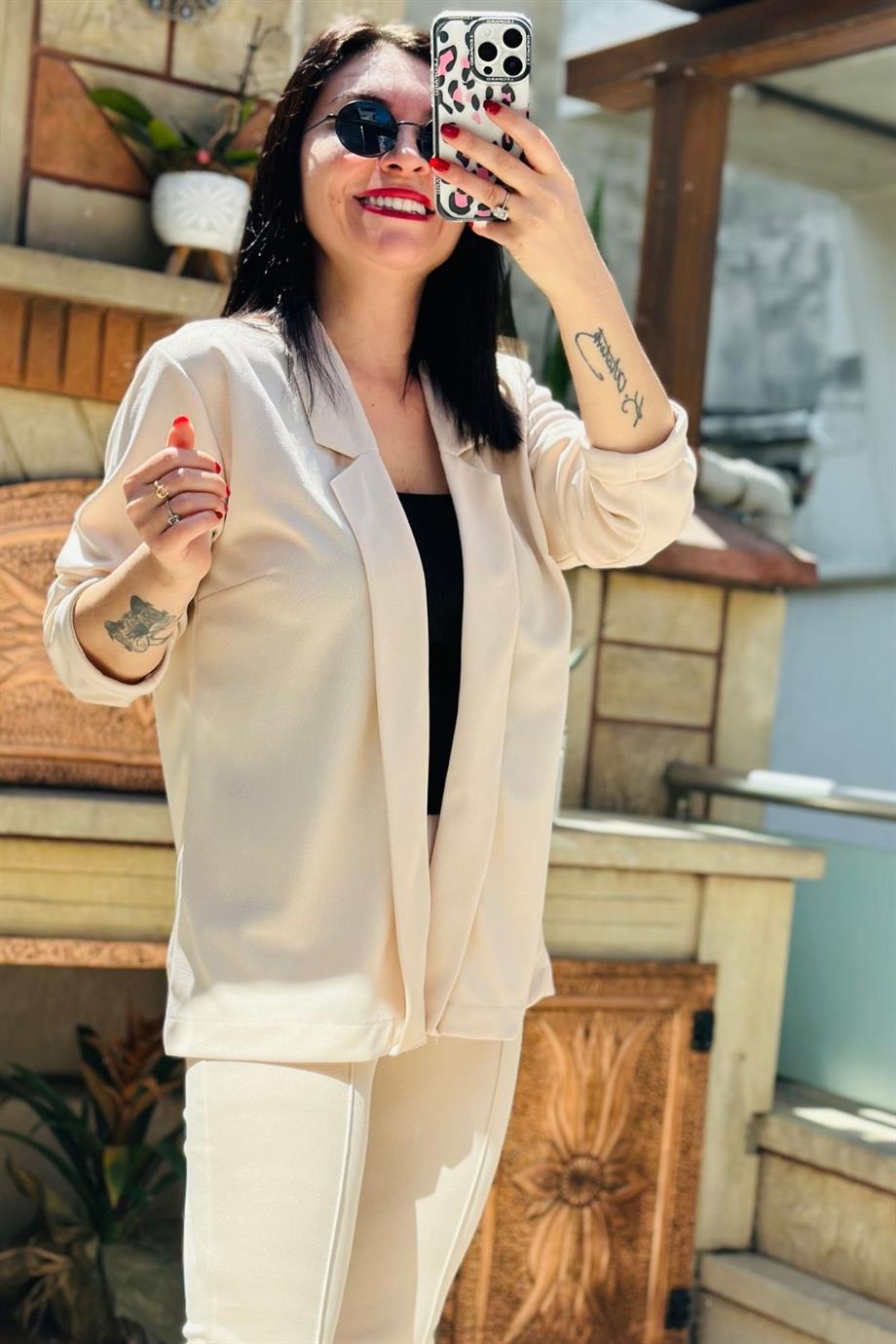 Scuba Krep Salaş Blazer Ceket TAŞ