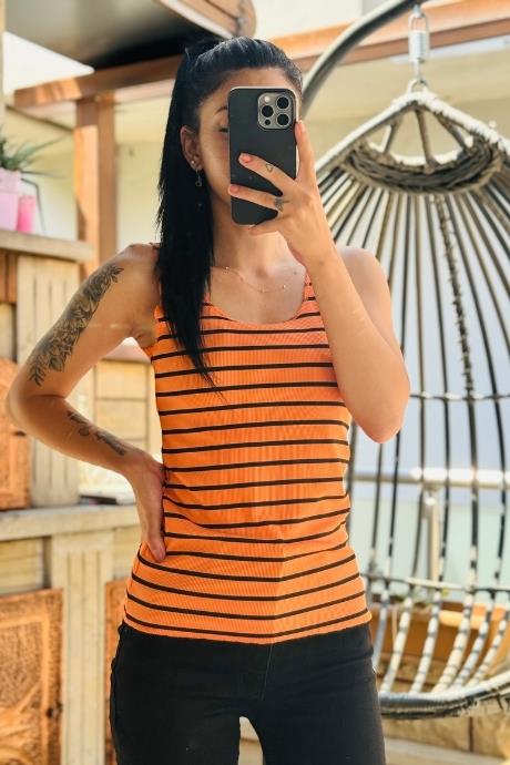 Çizgi Desenli U Yaka Model Atlet Turuncu