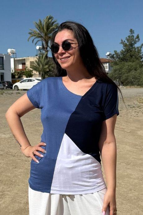 3 Renk %100 Pamuklu Rahat Kalıp Tişört Mavi