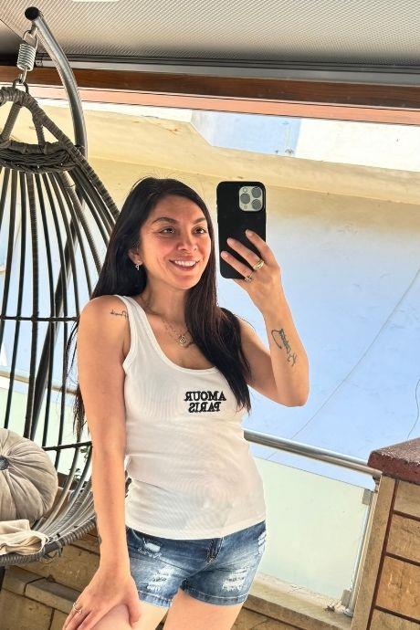Amour Paris Yazılı Fitilli Atlet Crop