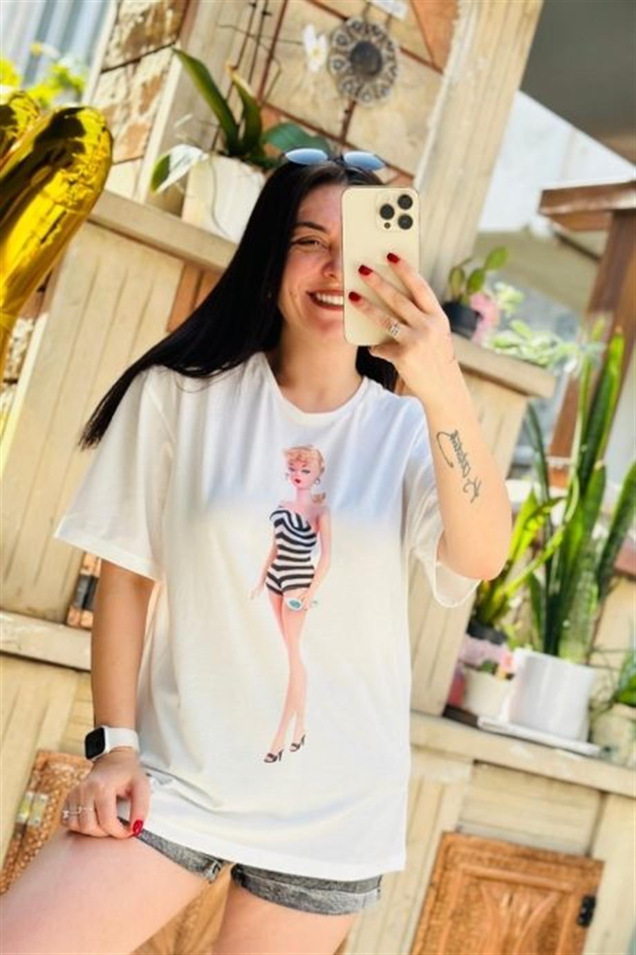 Oyuncak Barbie Baskılı T-shırt BEYAZ