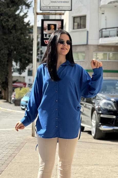 Yandan Bağlamalaı Pamuklu Oversize Gömlek SAKS