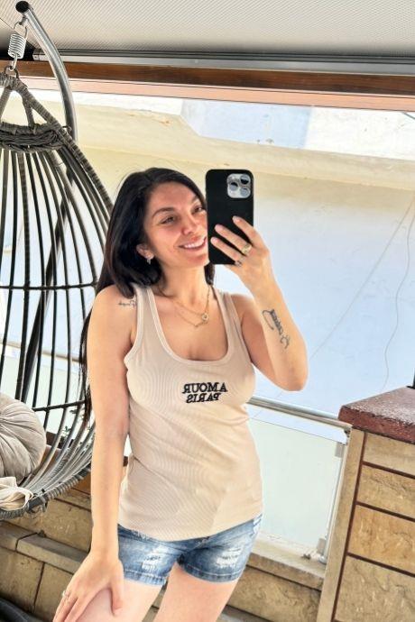Amour Paris Yazılı Fitilli Atlet Crop