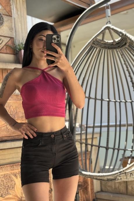 Düz Basic Mini Kot Şort Siyah