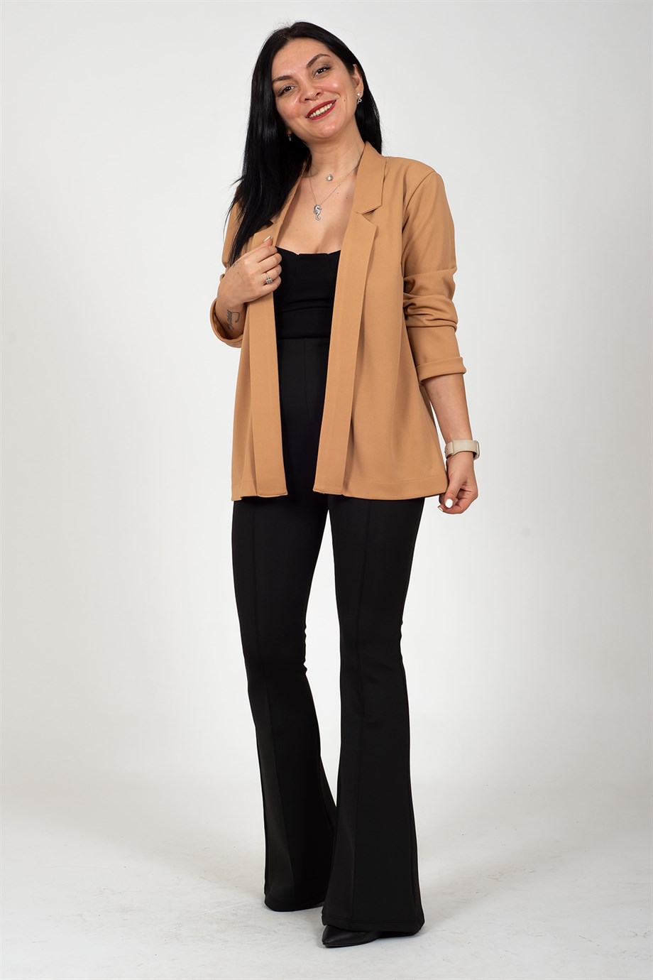 Camel Duble Yaka Duble Kol Blazer Ceket