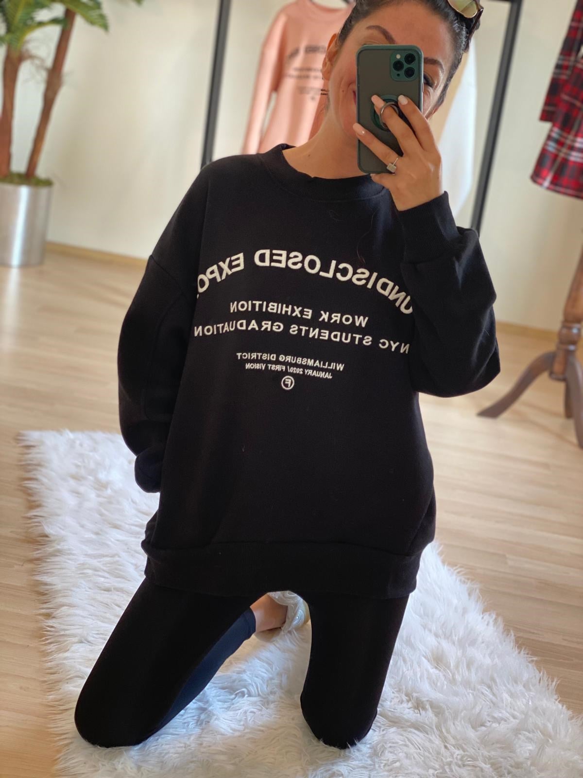 Cepli Baskılı Siyah Renk Sweatshirt