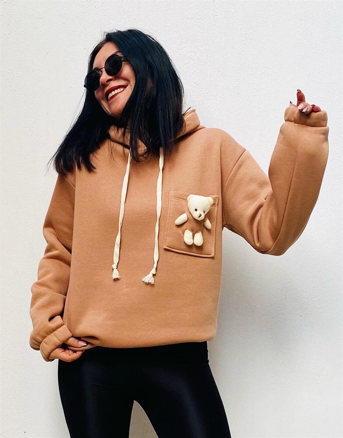 Çıkarılabilir Ayıcık Detaylı Şardonlu Polar Sweat