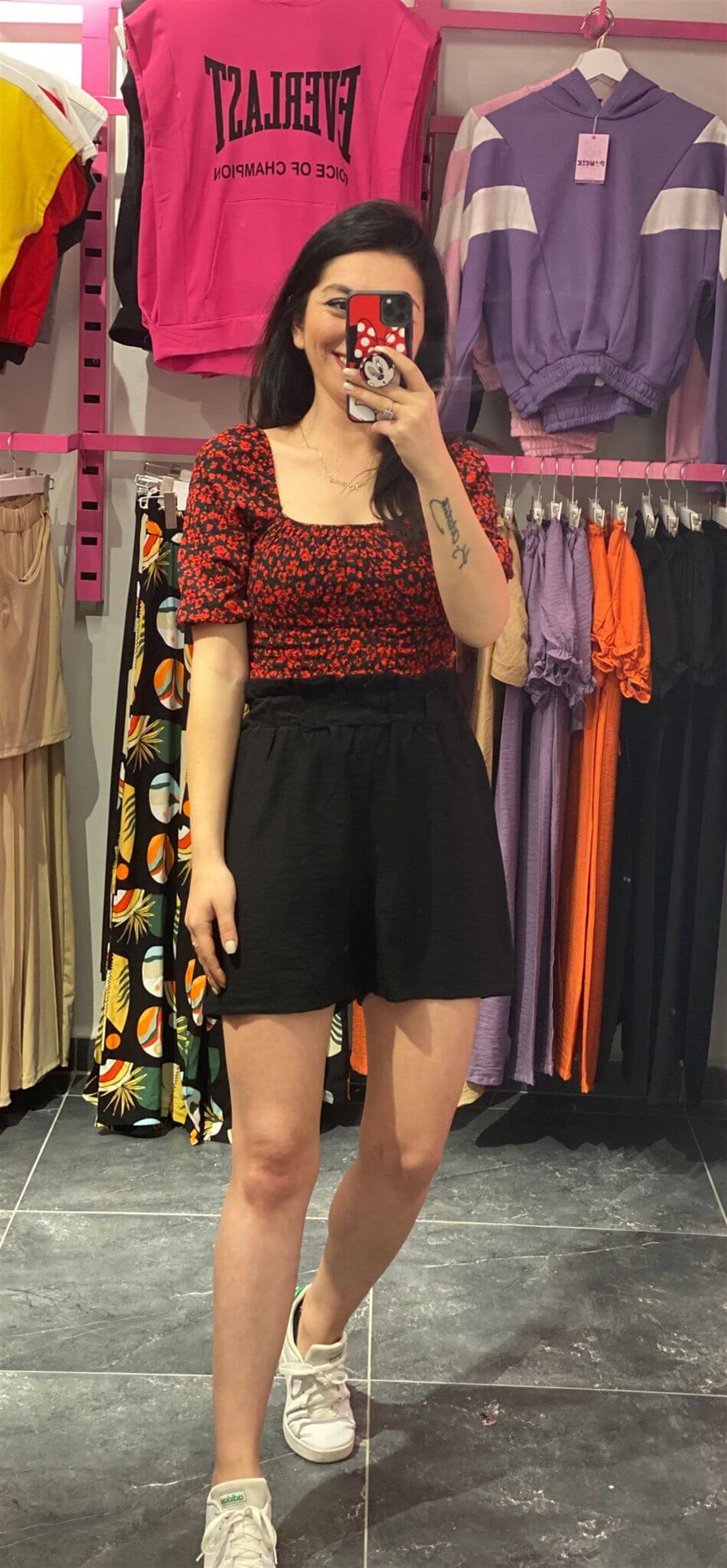 Çıtır Çiçek Desenli Gipeli Crop Bluz
