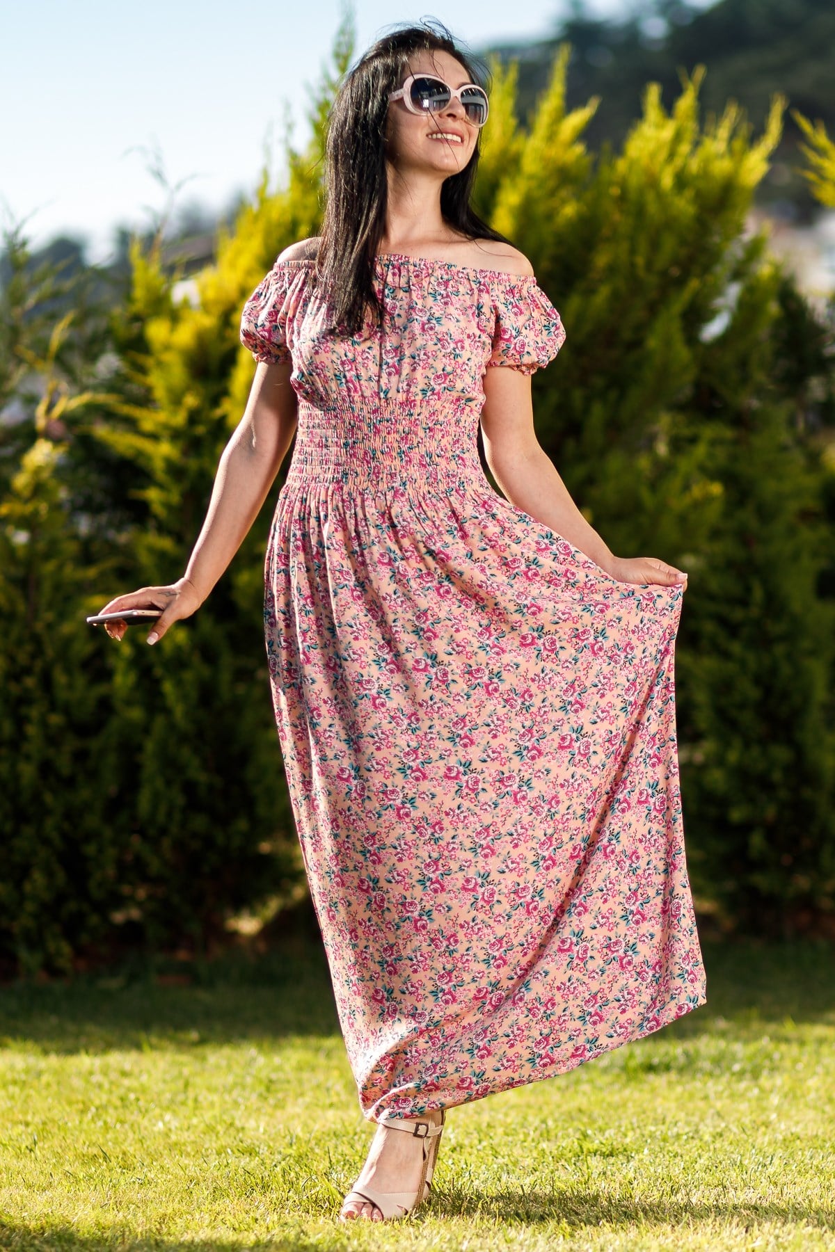 Çıtır Çiçek Desenli Maxi Elbise