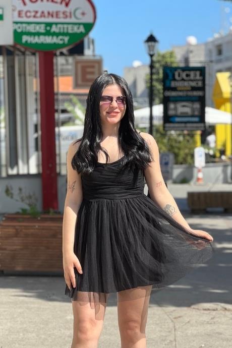 Prenses Model Omuz Askılı Tüllü Elbise