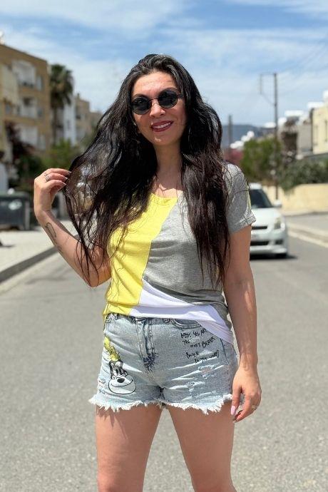 3 Renk %100 Pamuklu Rahat Kalıp Tişört Sarı