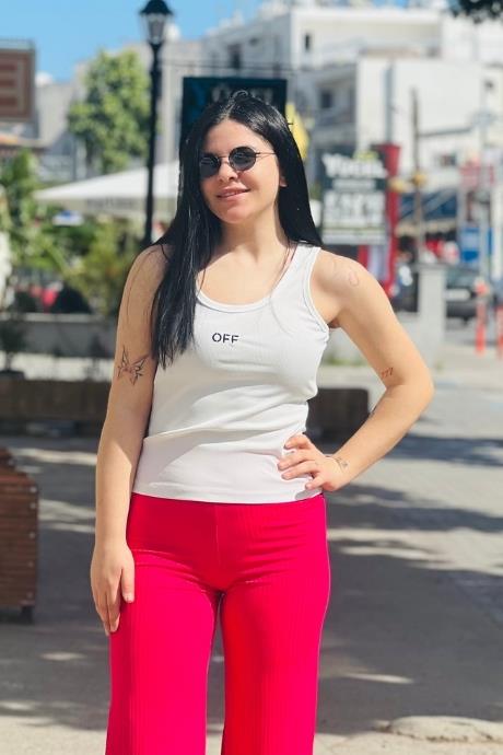 Fitilli Bluz OFF Nakışlı Yazı Detaylı