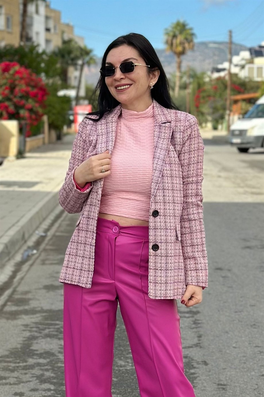 Tüvit Düğmeli Astarlı Blazer Ceket Pembe