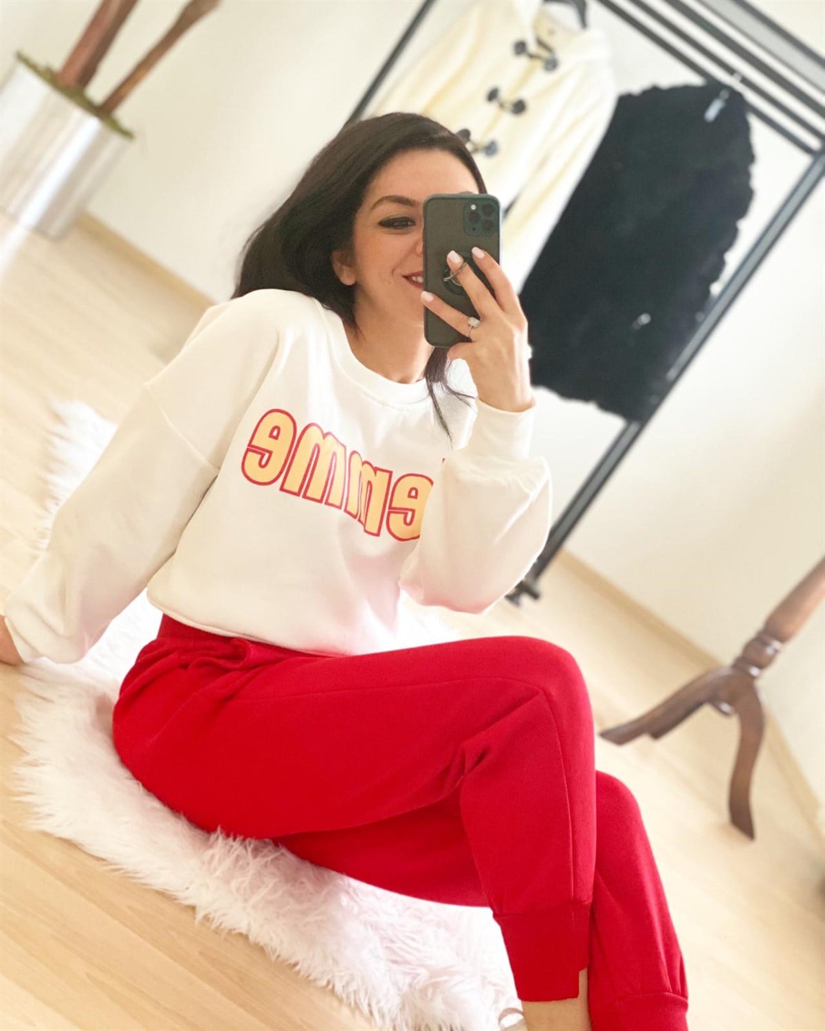 Femme Yazılı Beyaz Polar Sweat