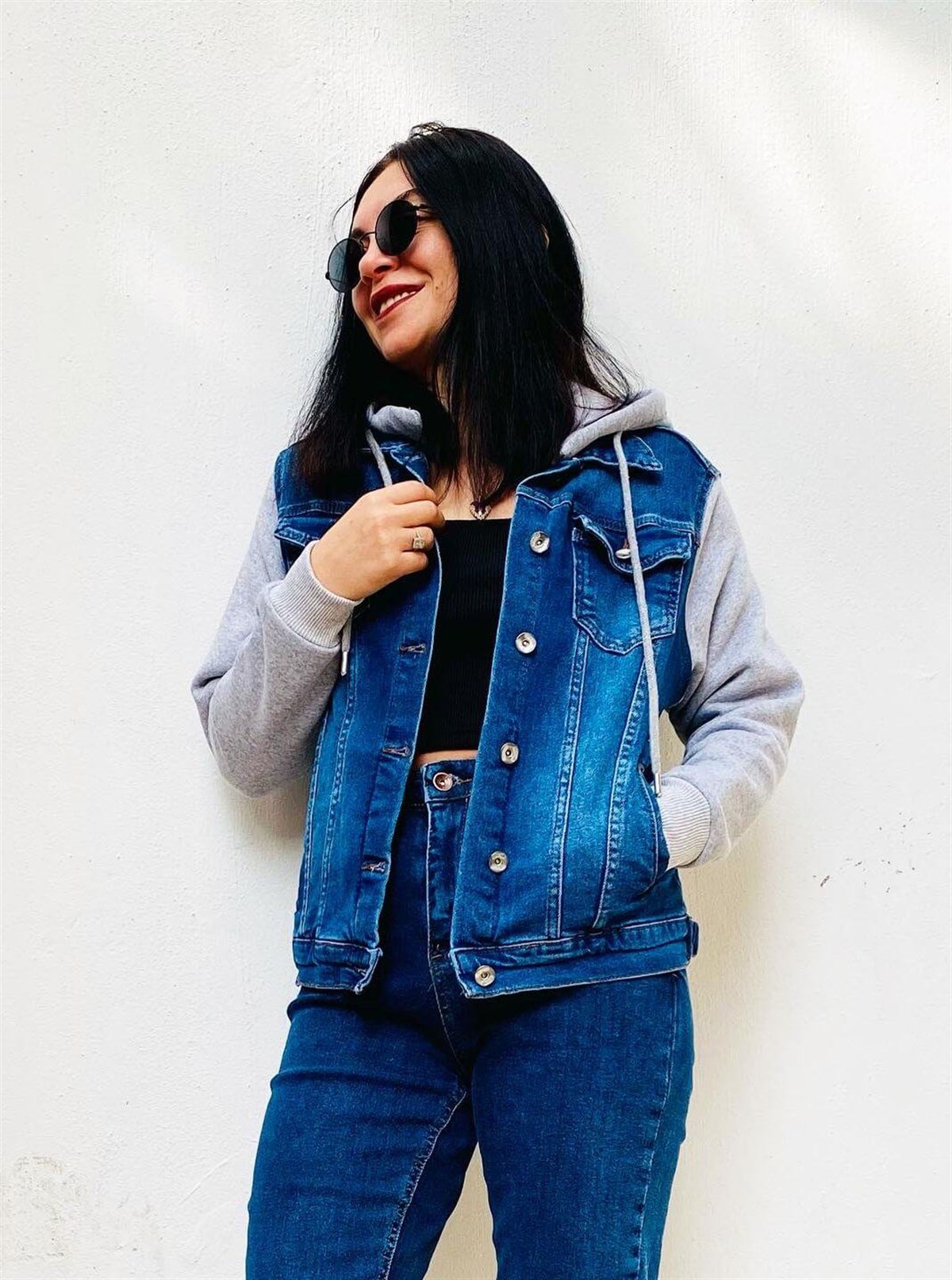 Kolları ve Kapişonu 3 İplik Şardonlu Sweat Jean Ceket
