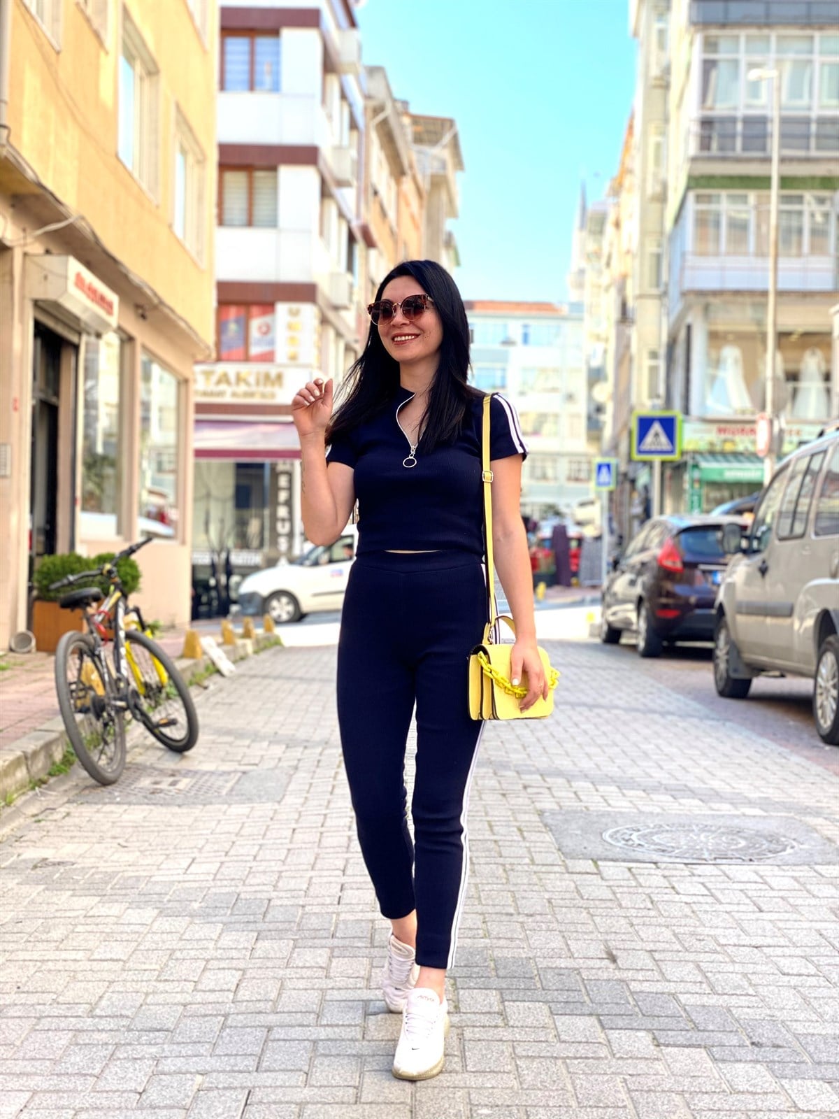 Lacivert 2'li Kaşkorse Fermuar ve Şerit Detaylı Takım