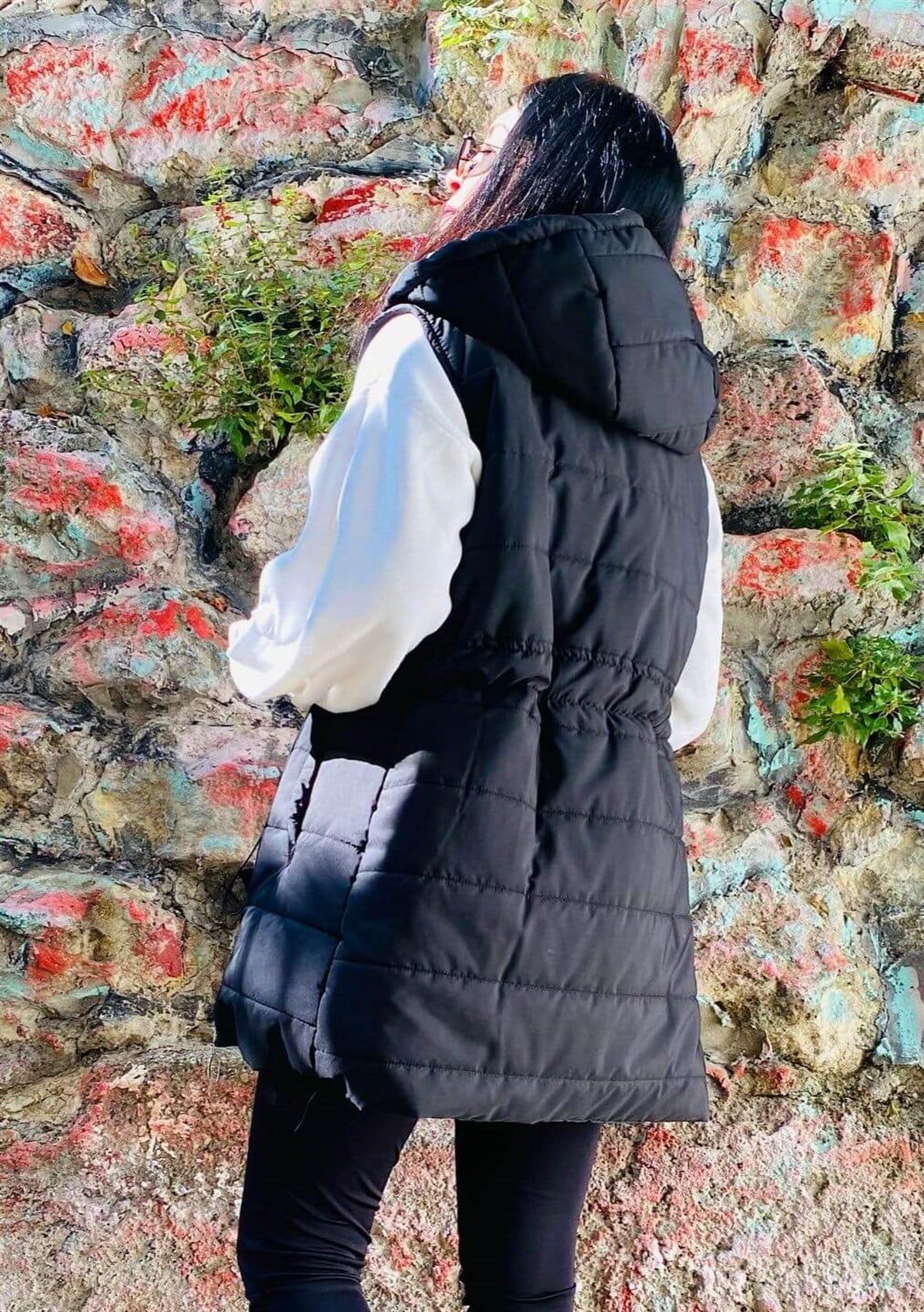Siyah Ara Boy Bel Ayarlanabilir Kapişonlu Su Geçirmez Şişme Yelek