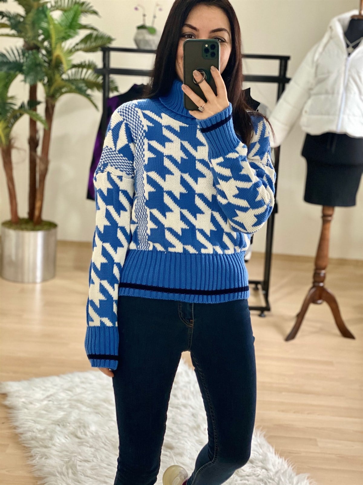 Zara Model Balıkçı Mavi Desenli Kazak