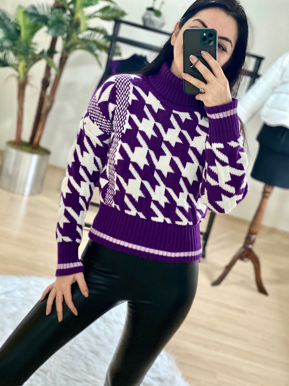 Zara Model Balıkçı Mor Desenli Kazak