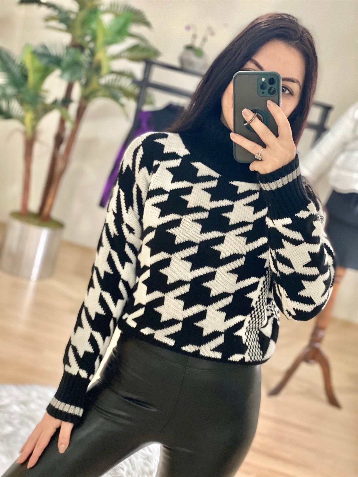 Zara Model Balıkçı Siyah Desenli Kazak