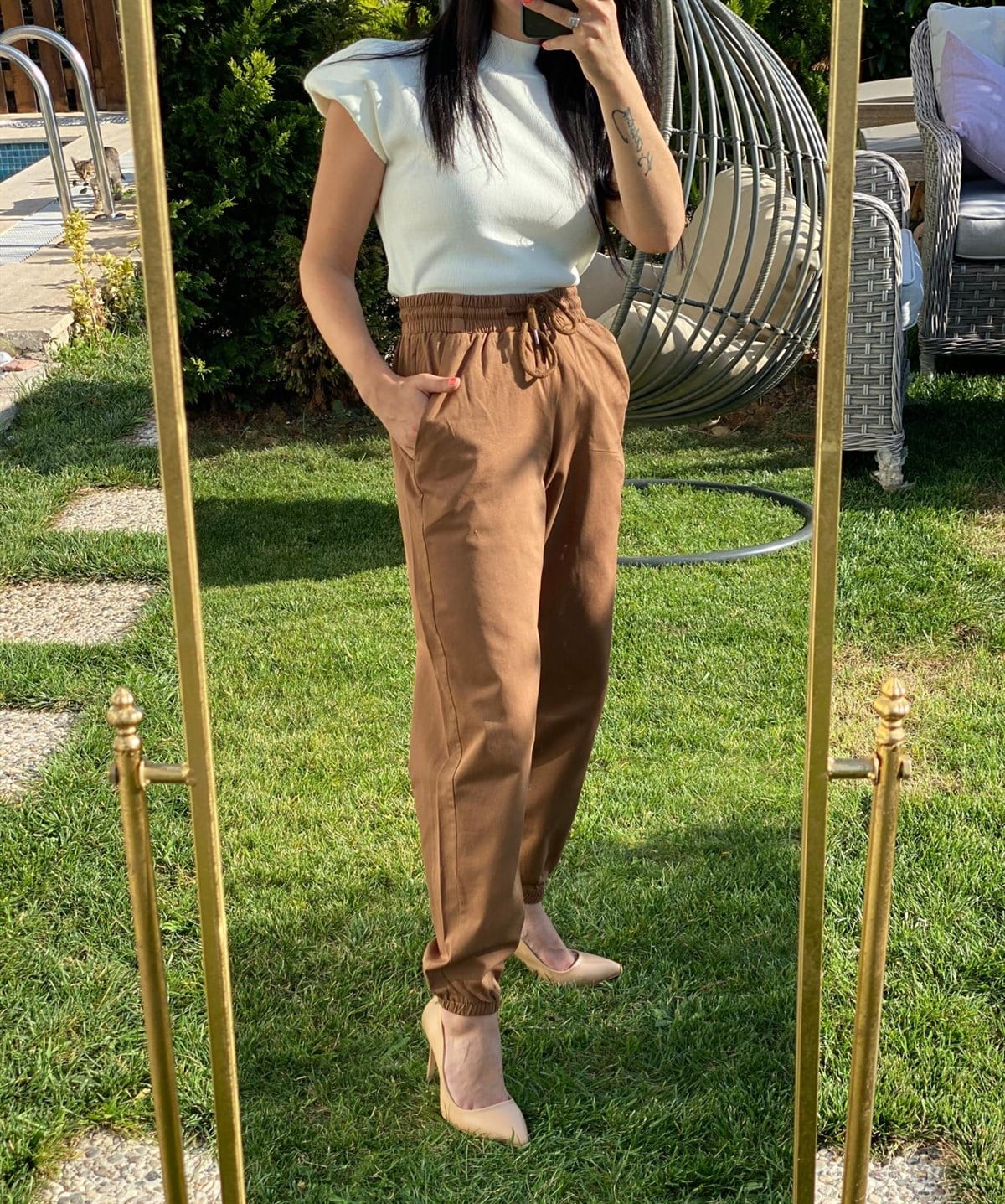 Zara Model Gabardin Kumaş Beli Lastikli Pantolon
