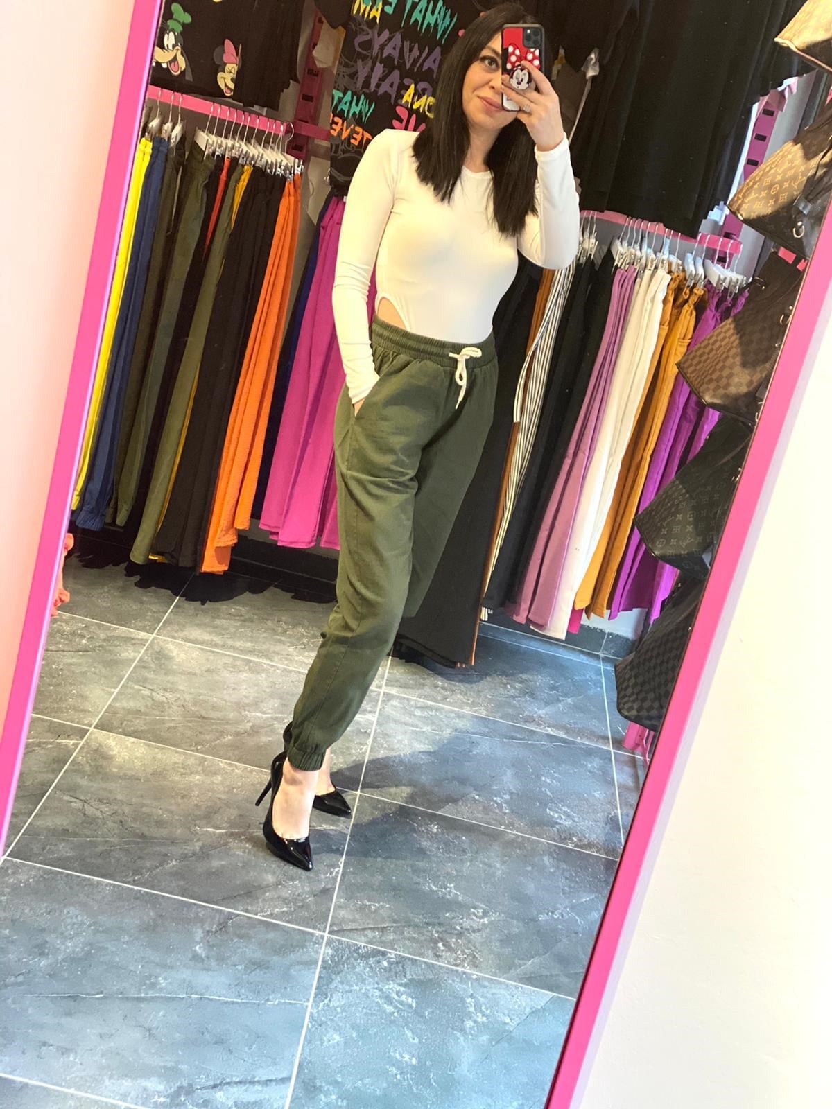 Zara Model Haki Keten Bel Paça Lastikli Pantolon