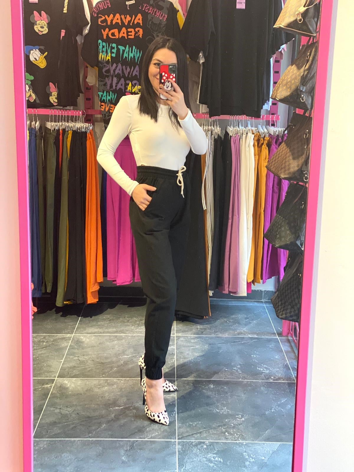 Zara Model Siyah Keten Kumaş Bel Paça Lastikli Pantolon