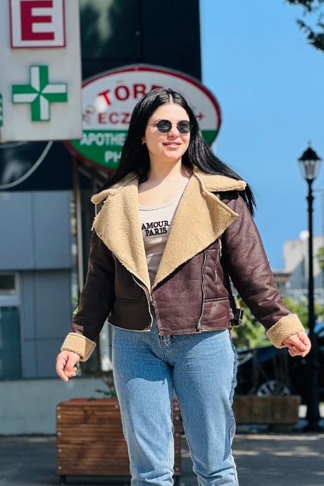 Dik Yaka İçi Kürklü Kışlık Süet Mont