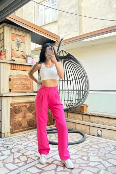 Palazzo Model Atlas Kumaş Pantolon Fuşya