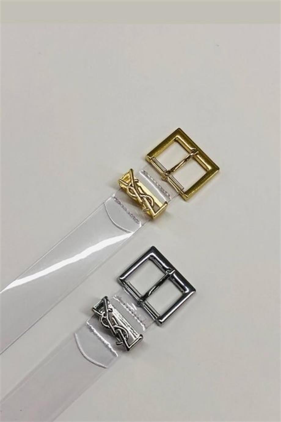 YSL Toka Detaylı  Şeffaf Düz Kemer GOLD